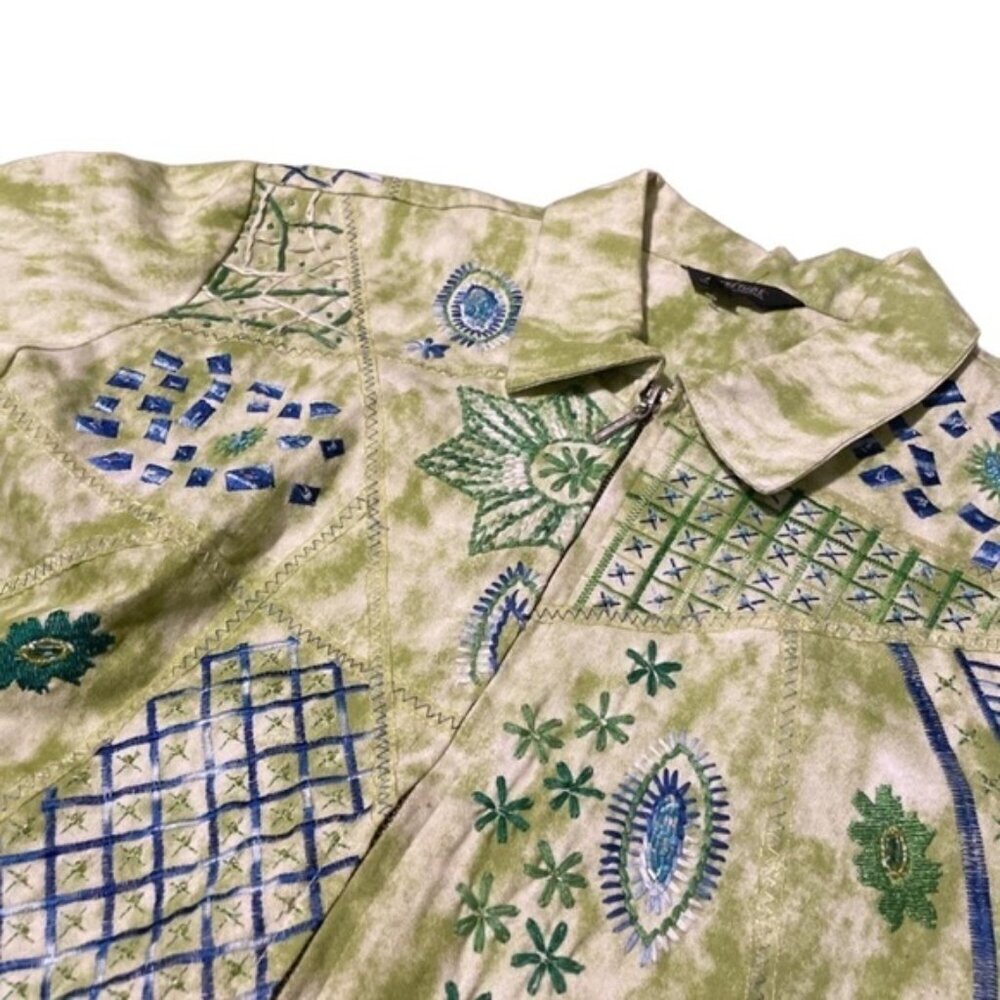 Embroidered Womens Jacket Size 12/14 Cotton Boho Hippie 70s Indie Art Tie Dye - Picture 3 of 9